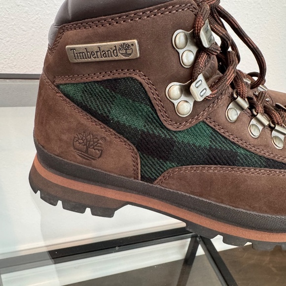 TIMBERLAND Women’s Euro Hiker Brown Leather/Suede & Plaid print Boots Size 8 - Picture 2 of 12